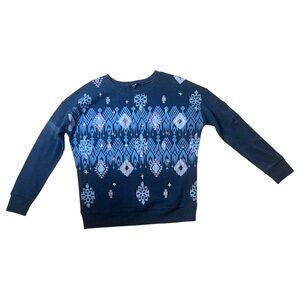 MISS ME Women's Long Sleeve Henley Crewneck Top Size Large Blue / Aztec